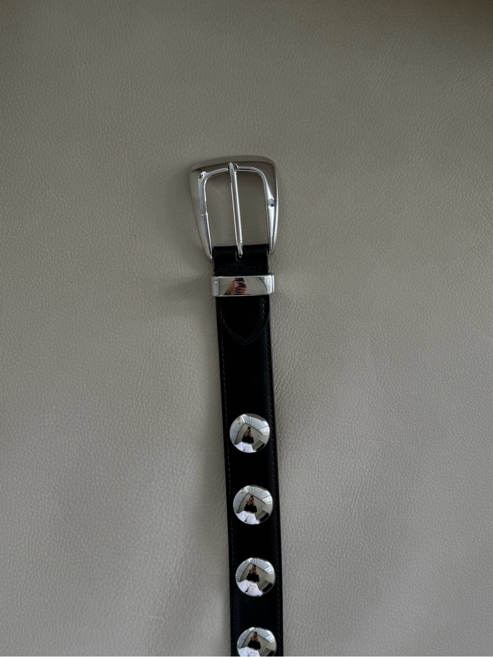 KHAITE Black Leather Belt with Oversized Silver Studs - Picture 4 of 6
